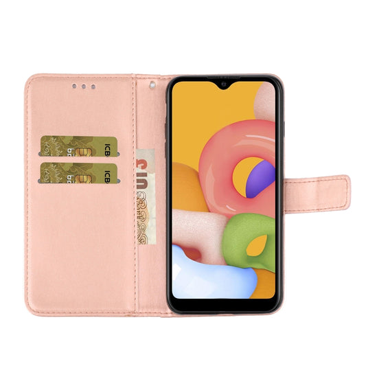 Embossed leather butterfly case for OPPO A11 showing rhinestone accents and card slot functionality