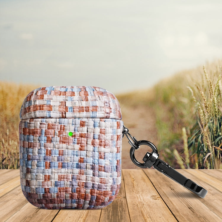 Weave Texture PU Shockproof Earphone Protective Case with Hook, For AirPods 1 / 2, For AirPods 3