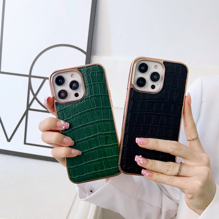 Nano Electroplating Crocodile Texture Genuine Leather Phone Case, For iPhone 14 Pro Max, For iPhone 14 Pro, For iPhone 14, For iPhone 14 Plus, For iPhone 13 Pro Max, For iPhone 13 Pro