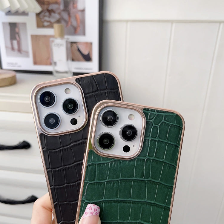 Nano Electroplating Crocodile Texture Genuine Leather Phone Case, For iPhone 14 Pro Max, For iPhone 14 Pro, For iPhone 14, For iPhone 14 Plus, For iPhone 13 Pro Max, For iPhone 13 Pro