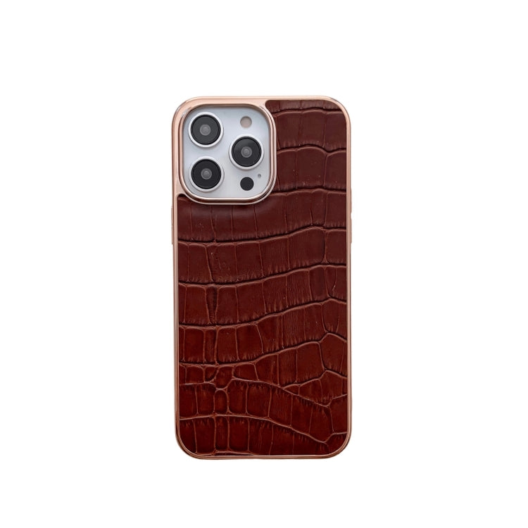 Nano Electroplating Crocodile Texture Genuine Leather Phone Case, For iPhone 14 Pro Max, For iPhone 14 Pro, For iPhone 14, For iPhone 14 Plus, For iPhone 13 Pro Max, For iPhone 13 Pro