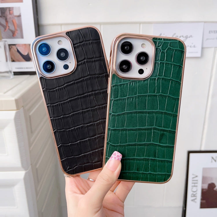 Nano Electroplating Crocodile Texture Genuine Leather Phone Case, For iPhone 13