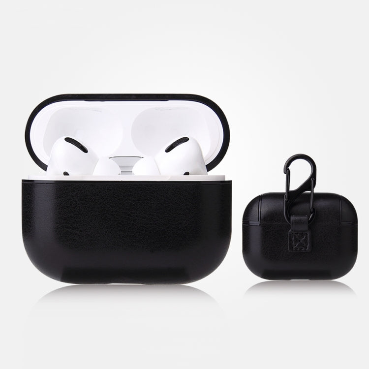 Étui de protection antichute en cuir PU texturé Crazy Horse avec mousqueton, pour AirPods Pro, AirPods 1 et 2
