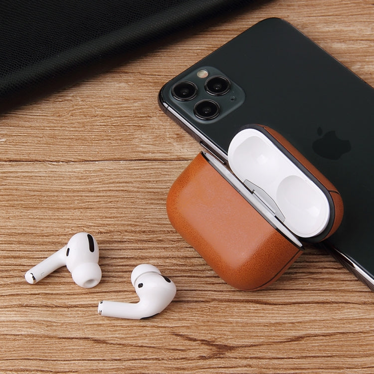 Étui de protection antichute en cuir PU texturé Crazy Horse avec mousqueton, pour AirPods Pro, AirPods 1 et 2