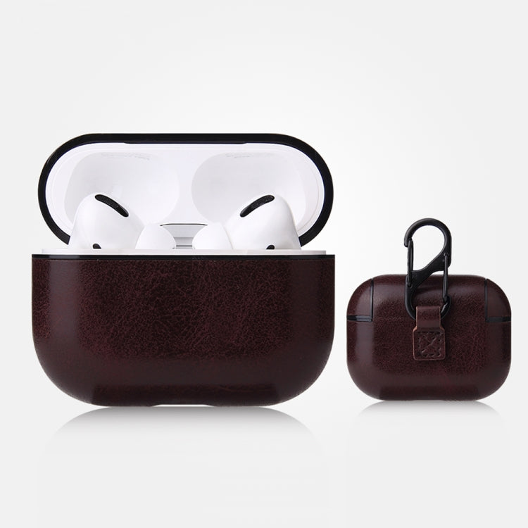 Étui de protection antichute en cuir PU texturé Crazy Horse avec mousqueton, pour AirPods Pro, AirPods 1 et 2