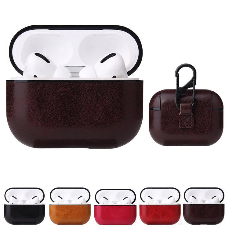 Étui de protection antichute en cuir PU texturé Crazy Horse avec mousqueton, pour AirPods Pro, AirPods 1 et 2