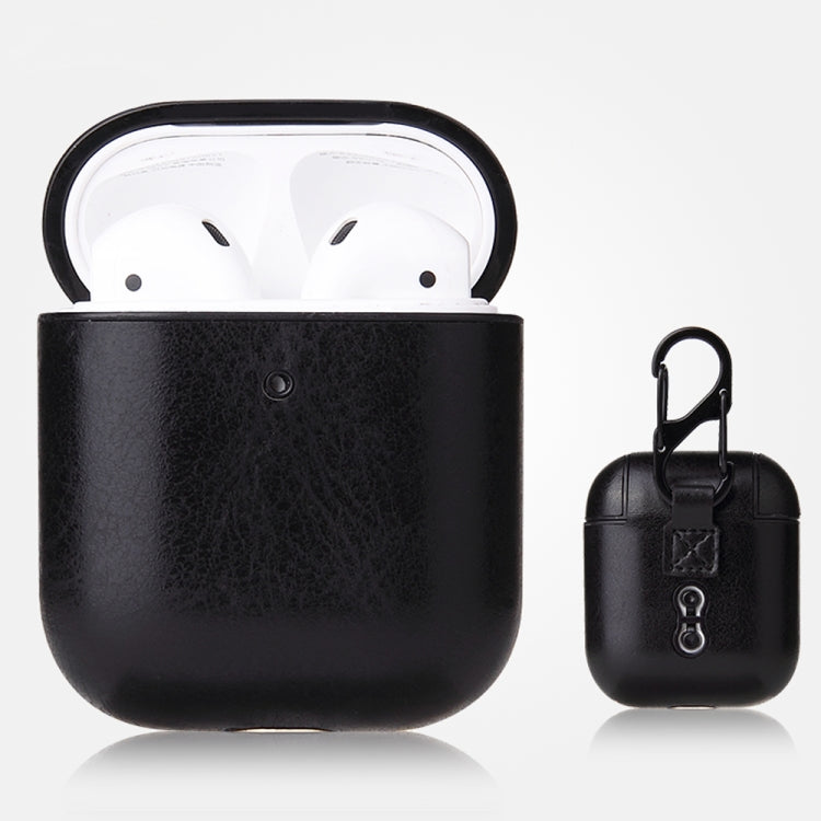 Étui de protection antichute en cuir PU texturé Crazy Horse avec mousqueton, pour AirPods Pro, AirPods 1 et 2