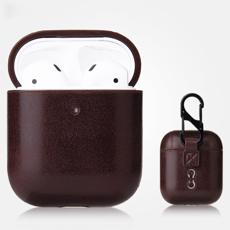 Étui de protection antichute en cuir PU texturé Crazy Horse avec mousqueton, pour AirPods Pro, AirPods 1 et 2