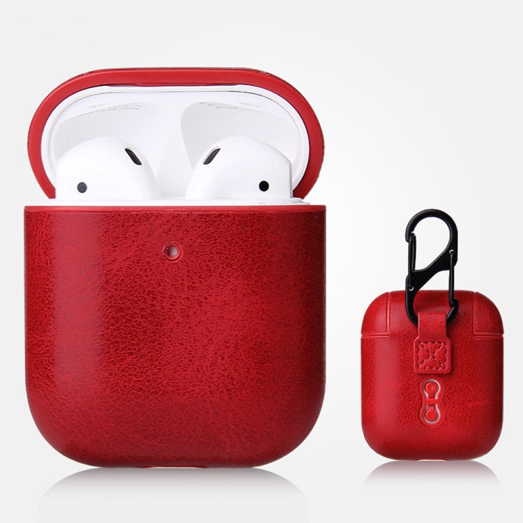 Étui de protection antichute en cuir PU texturé Crazy Horse avec mousqueton, pour AirPods Pro, AirPods 1 et 2