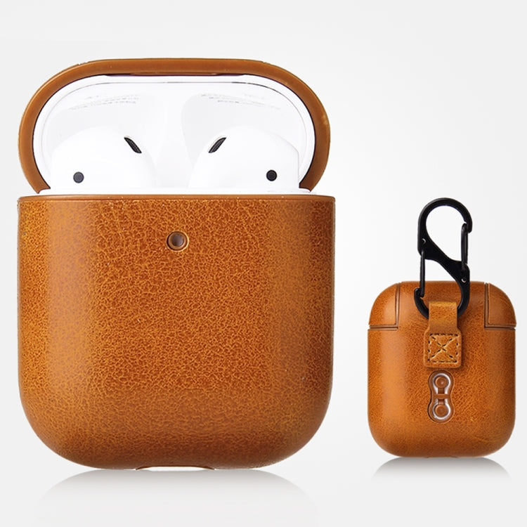 Étui de protection antichute en cuir PU texturé Crazy Horse avec mousqueton, pour AirPods Pro, AirPods 1 et 2