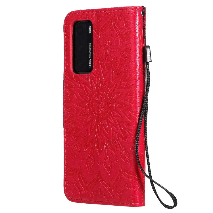 Pressed Printing Sunflower Pattern Horizontal Flip PU Leather Case with Holder & Card Slots & Wallet & Lanyard, For Huawei P40, For Huawei P40 Pro, For Huawei P40 Lite / Nova 6 se