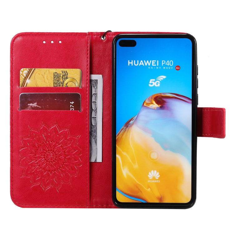 Pressed Printing Sunflower Pattern Horizontal Flip PU Leather Case with Holder & Card Slots & Wallet & Lanyard, For Huawei P40, For Huawei P40 Pro, For Huawei P40 Lite / Nova 6 se