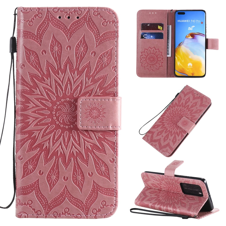 Pressed Printing Sunflower Pattern Horizontal Flip PU Leather Case with Holder & Card Slots & Wallet & Lanyard, For Huawei P40, For Huawei P40 Pro, For Huawei P40 Lite / Nova 6 se