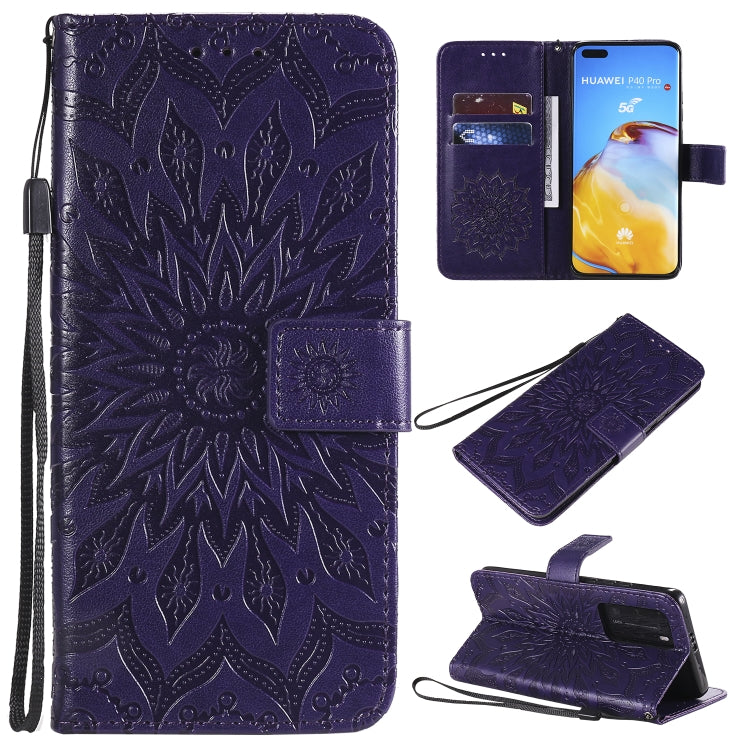 Pressed Printing Sunflower Pattern Horizontal Flip PU Leather Case with Holder & Card Slots & Wallet & Lanyard, For Huawei P40, For Huawei P40 Pro, For Huawei P40 Lite / Nova 6 se