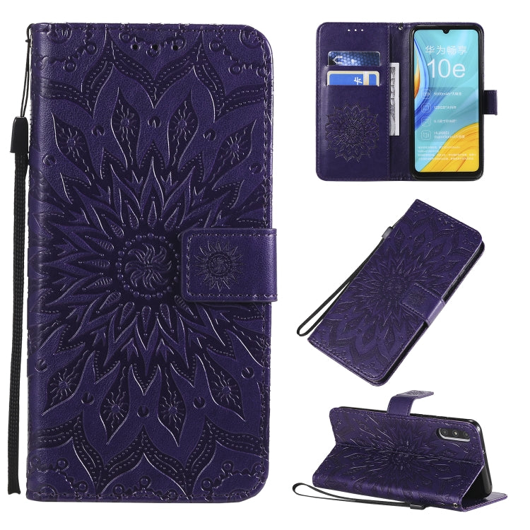 Pressed Printing Sunflower Pattern Horizontal Flip PU Leather Case with Holder & Card Slots & Wallet & Lanyard, For Huawei Enjoy 10e, For Galaxy A01, For Galaxy A21