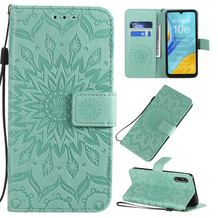 Pressed Printing Sunflower Pattern Horizontal Flip PU Leather Case with Holder & Card Slots & Wallet & Lanyard, For Huawei Enjoy 10e, For Galaxy A01, For Galaxy A21
