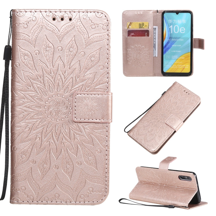 Pressed Printing Sunflower Pattern Horizontal Flip PU Leather Case with Holder & Card Slots & Wallet & Lanyard, For Huawei Enjoy 10e, For Galaxy A01, For Galaxy A21