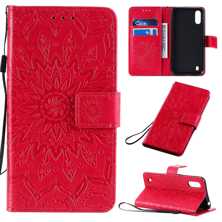 Pressed Printing Sunflower Pattern Horizontal Flip PU Leather Case with Holder & Card Slots & Wallet & Lanyard, For Huawei Enjoy 10e, For Galaxy A01, For Galaxy A21