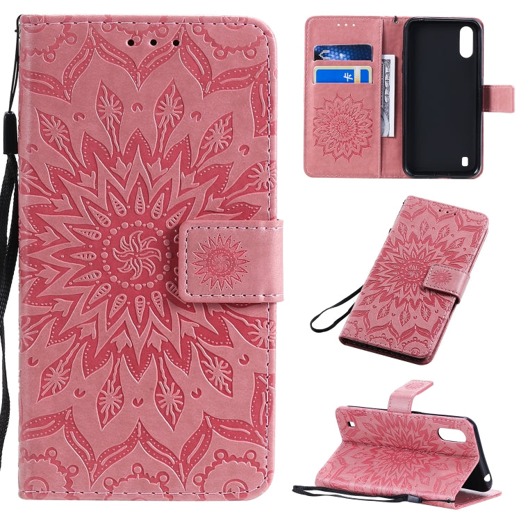 Pressed Printing Sunflower Pattern Horizontal Flip PU Leather Case with Holder & Card Slots & Wallet & Lanyard, For Huawei Enjoy 10e, For Galaxy A01, For Galaxy A21