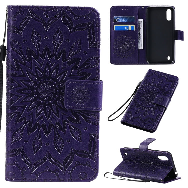 Pressed Printing Sunflower Pattern Horizontal Flip PU Leather Case with Holder & Card Slots & Wallet & Lanyard, For Huawei Enjoy 10e, For Galaxy A01, For Galaxy A21