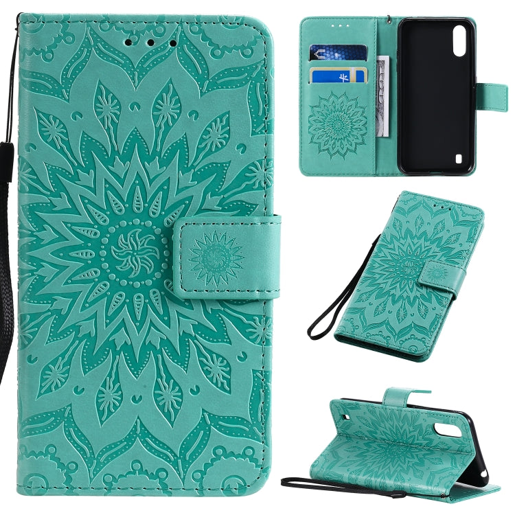 Pressed Printing Sunflower Pattern Horizontal Flip PU Leather Case with Holder & Card Slots & Wallet & Lanyard, For Huawei Enjoy 10e, For Galaxy A01, For Galaxy A21