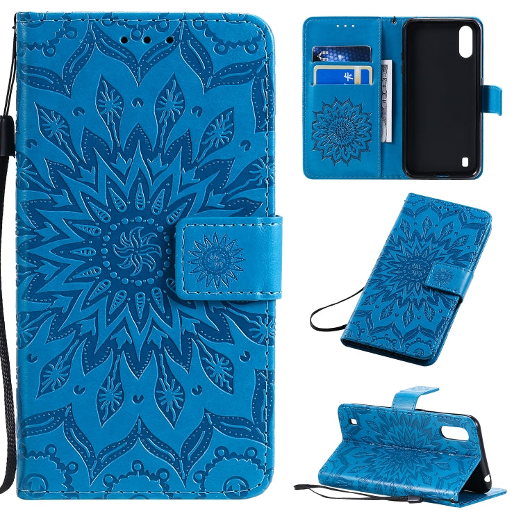 Pressed Printing Sunflower Pattern Horizontal Flip PU Leather Case with Holder & Card Slots & Wallet & Lanyard, For Huawei Enjoy 10e, For Galaxy A01, For Galaxy A21
