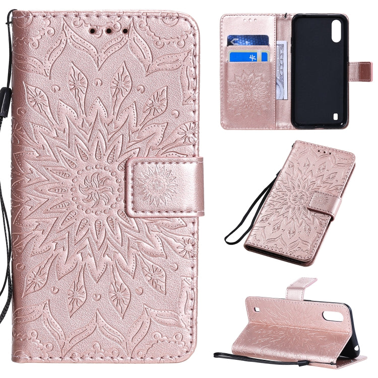 Pressed Printing Sunflower Pattern Horizontal Flip PU Leather Case with Holder & Card Slots & Wallet & Lanyard, For Huawei Enjoy 10e, For Galaxy A01, For Galaxy A21