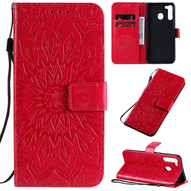 Pressed Printing Sunflower Pattern Horizontal Flip PU Leather Case with Holder & Card Slots & Wallet & Lanyard, For Huawei Enjoy 10e, For Galaxy A01, For Galaxy A21