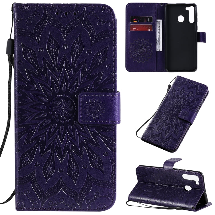 Pressed Printing Sunflower Pattern Horizontal Flip PU Leather Case with Holder & Card Slots & Wallet & Lanyard, For Huawei Enjoy 10e, For Galaxy A01, For Galaxy A21