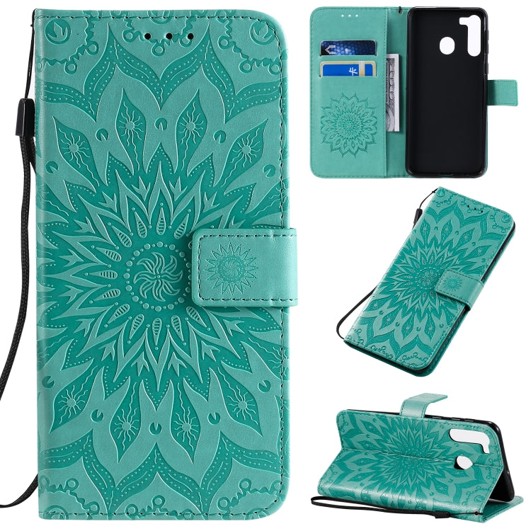 Pressed Printing Sunflower Pattern Horizontal Flip PU Leather Case with Holder & Card Slots & Wallet & Lanyard, For Huawei Enjoy 10e, For Galaxy A01, For Galaxy A21