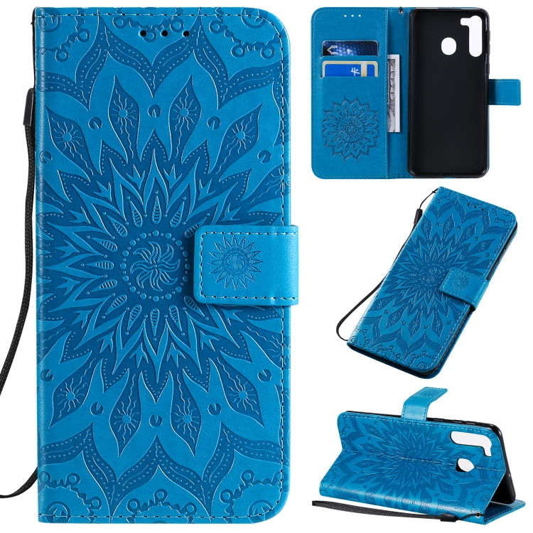 Pressed Printing Sunflower Pattern Horizontal Flip PU Leather Case with Holder & Card Slots & Wallet & Lanyard, For Huawei Enjoy 10e, For Galaxy A01, For Galaxy A21