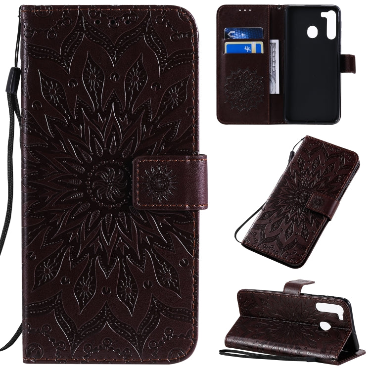 Pressed Printing Sunflower Pattern Horizontal Flip PU Leather Case with Holder & Card Slots & Wallet & Lanyard, For Huawei Enjoy 10e, For Galaxy A01, For Galaxy A21