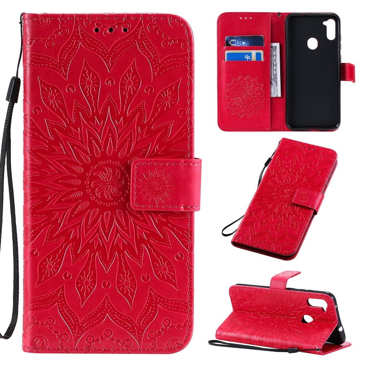 Pressed Printing Sunflower Pattern Horizontal Flip PU Leather Case with Holder & Card Slots & Wallet & Lanyard, For Galaxy M11, For Galaxy M31
