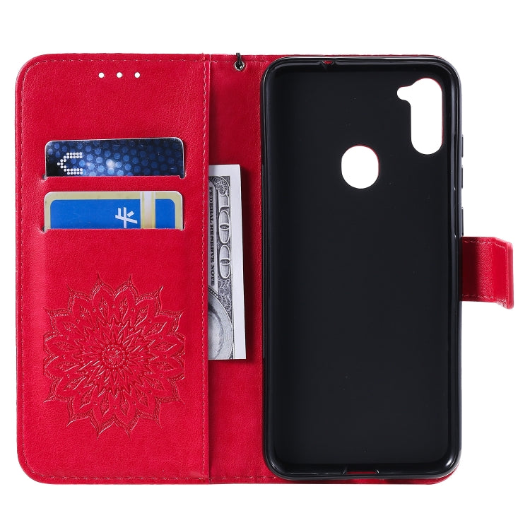 Pressed Printing Sunflower Pattern Horizontal Flip PU Leather Case with Holder & Card Slots & Wallet & Lanyard, For Galaxy M11, For Galaxy M31