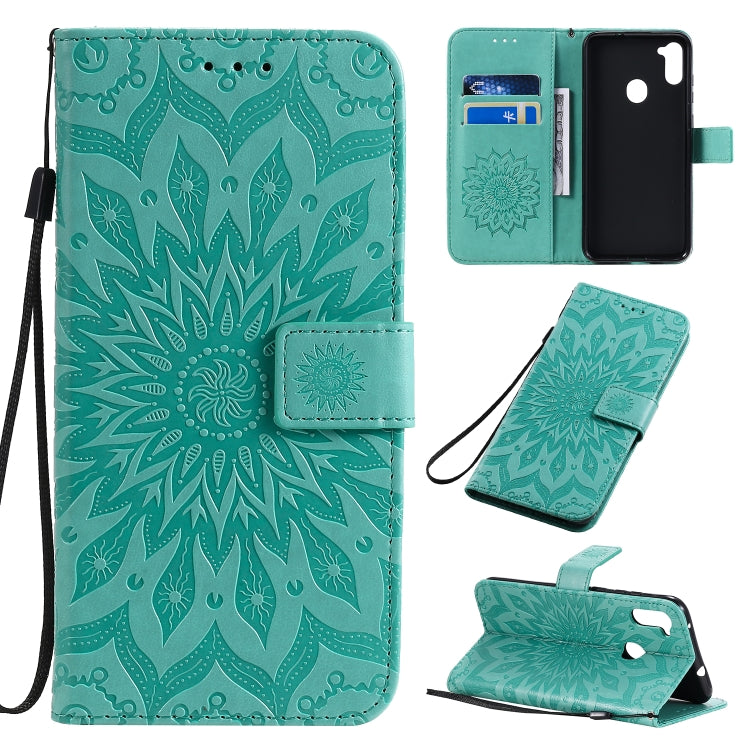 Pressed Printing Sunflower Pattern Horizontal Flip PU Leather Case with Holder & Card Slots & Wallet & Lanyard, For Galaxy M11, For Galaxy M31