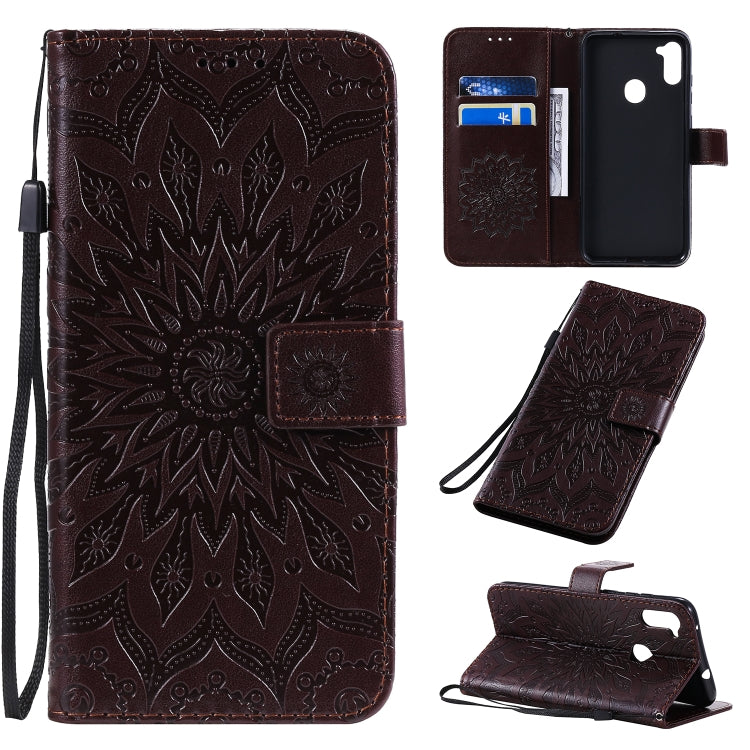 Pressed Printing Sunflower Pattern Horizontal Flip PU Leather Case with Holder & Card Slots & Wallet & Lanyard, For Galaxy M11, For Galaxy M31