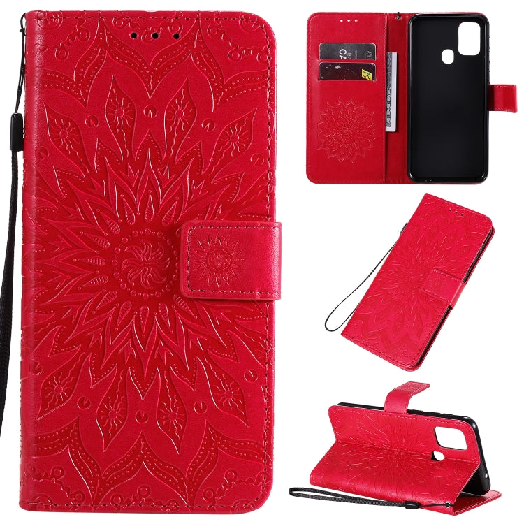 Pressed Printing Sunflower Pattern Horizontal Flip PU Leather Case with Holder & Card Slots & Wallet & Lanyard, For Galaxy M11, For Galaxy M31