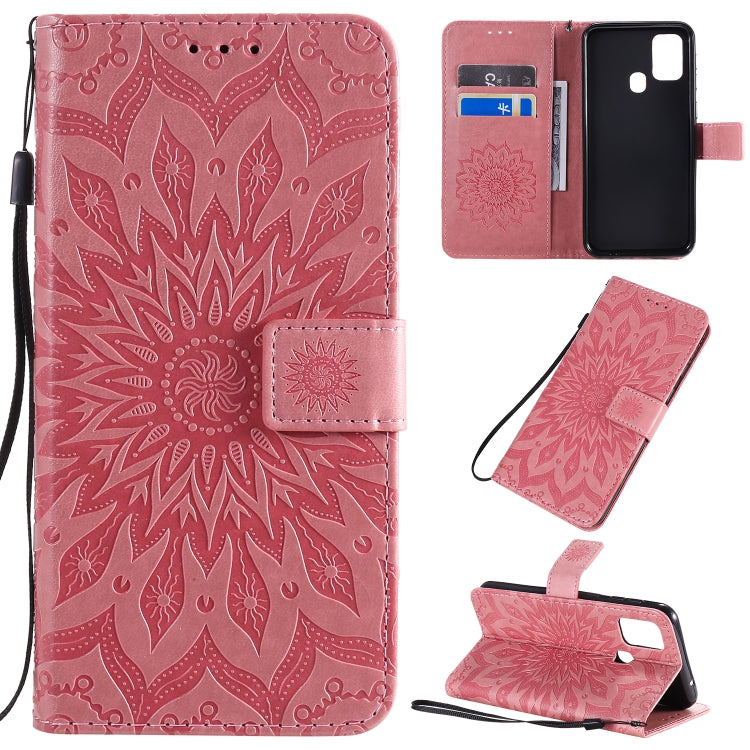 Pressed Printing Sunflower Pattern Horizontal Flip PU Leather Case with Holder & Card Slots & Wallet & Lanyard, For Galaxy M11, For Galaxy M31