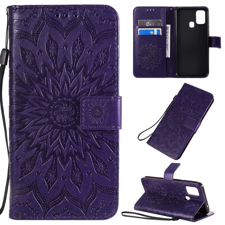 Pressed Printing Sunflower Pattern Horizontal Flip PU Leather Case with Holder & Card Slots & Wallet & Lanyard, For Galaxy M11, For Galaxy M31
