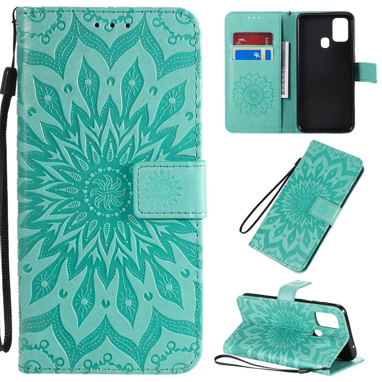 Pressed Printing Sunflower Pattern Horizontal Flip PU Leather Case with Holder & Card Slots & Wallet & Lanyard, For Galaxy M11, For Galaxy M31
