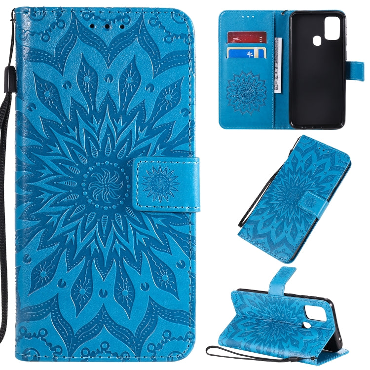 Pressed Printing Sunflower Pattern Horizontal Flip PU Leather Case with Holder & Card Slots & Wallet & Lanyard, For Galaxy M11, For Galaxy M31