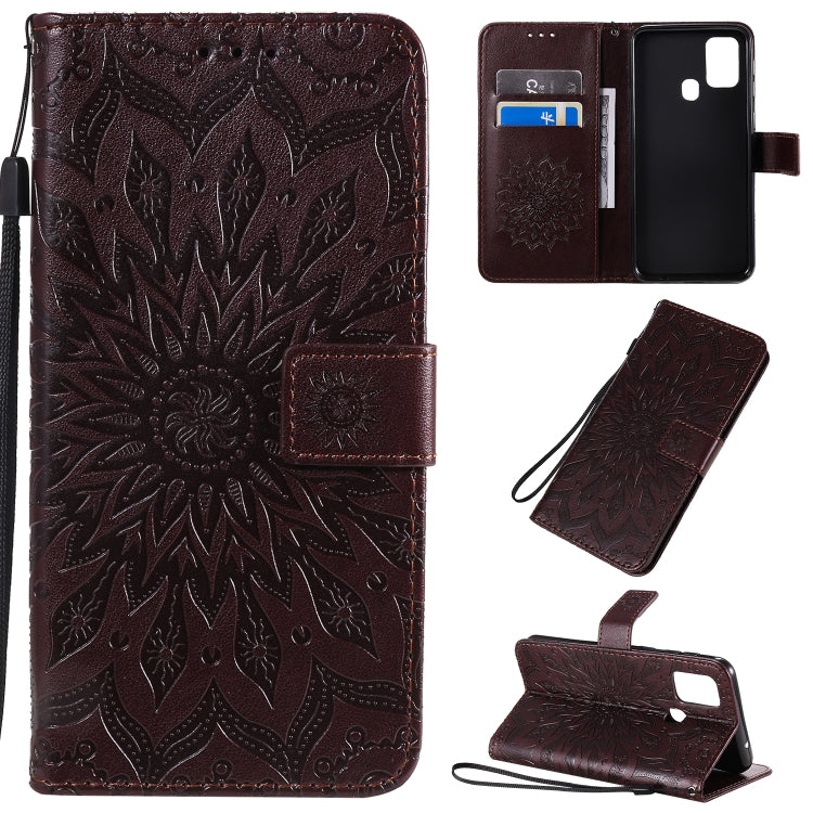 Pressed Printing Sunflower Pattern Horizontal Flip PU Leather Case with Holder & Card Slots & Wallet & Lanyard, For Galaxy M11, For Galaxy M31