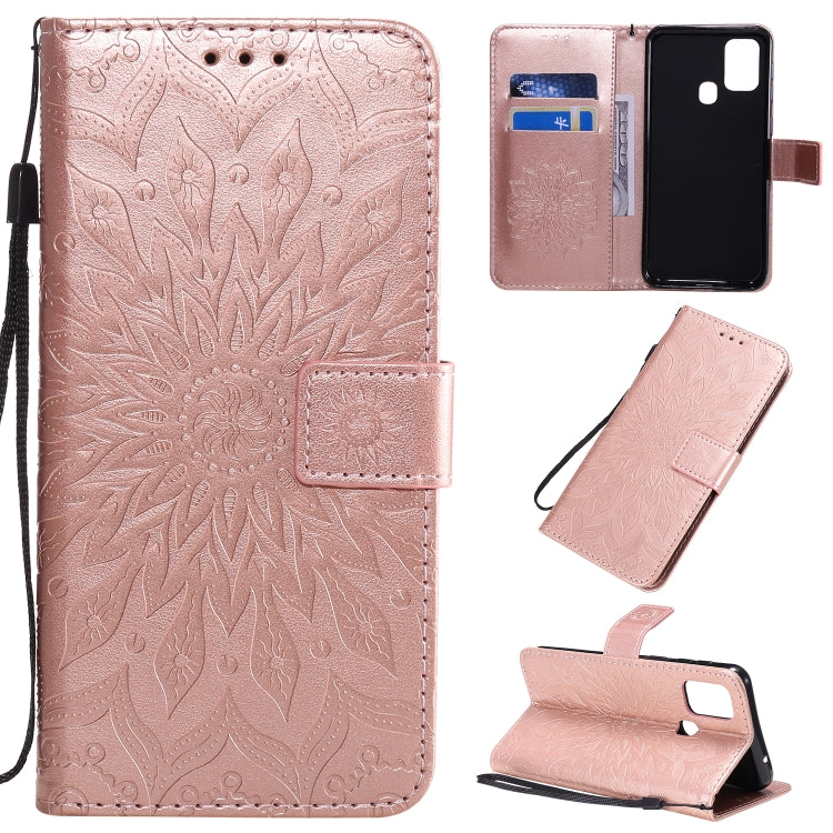 Pressed Printing Sunflower Pattern Horizontal Flip PU Leather Case with Holder & Card Slots & Wallet & Lanyard, For Galaxy M11, For Galaxy M31