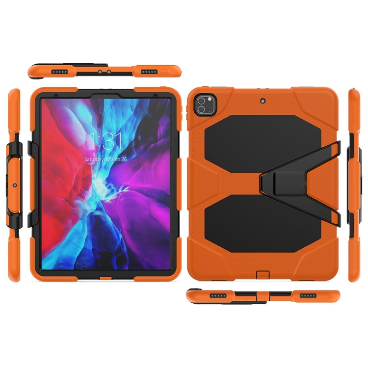For iPad Pro 12.9 inch (2020) Shockproof Colorful Silicon + PC Protective Case with Holder & Shoulder Strap & Hand Strap & Pen Slot