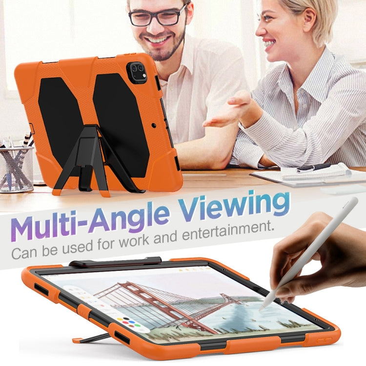 For iPad Pro 12.9 inch (2020) Shockproof Colorful Silicon + PC Protective Case with Holder & Shoulder Strap & Hand Strap & Pen Slot