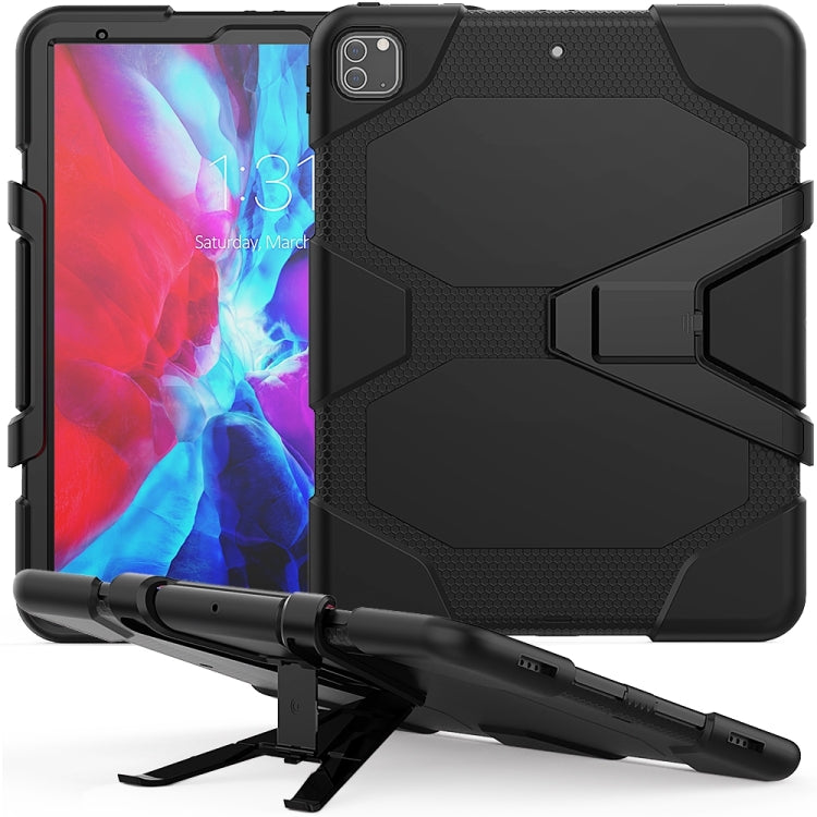 For iPad Pro 12.9 inch (2020) Shockproof Colorful Silicon + PC Protective Case with Holder & Shoulder Strap & Hand Strap & Pen Slot