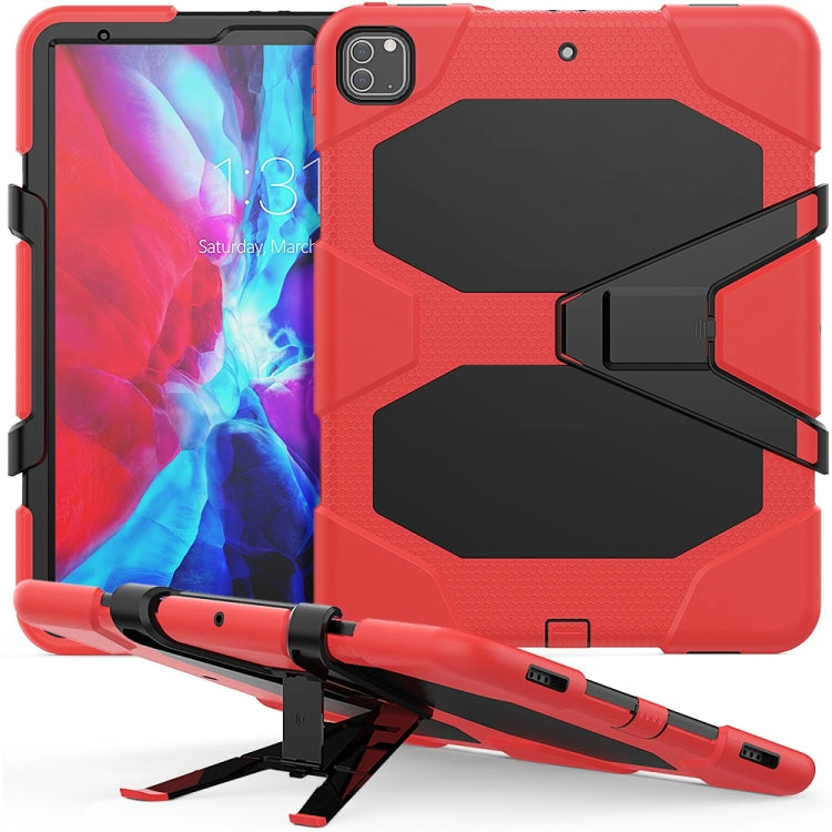 For iPad Pro 12.9 inch (2020) Shockproof Colorful Silicon + PC Protective Case with Holder & Shoulder Strap & Hand Strap & Pen Slot
