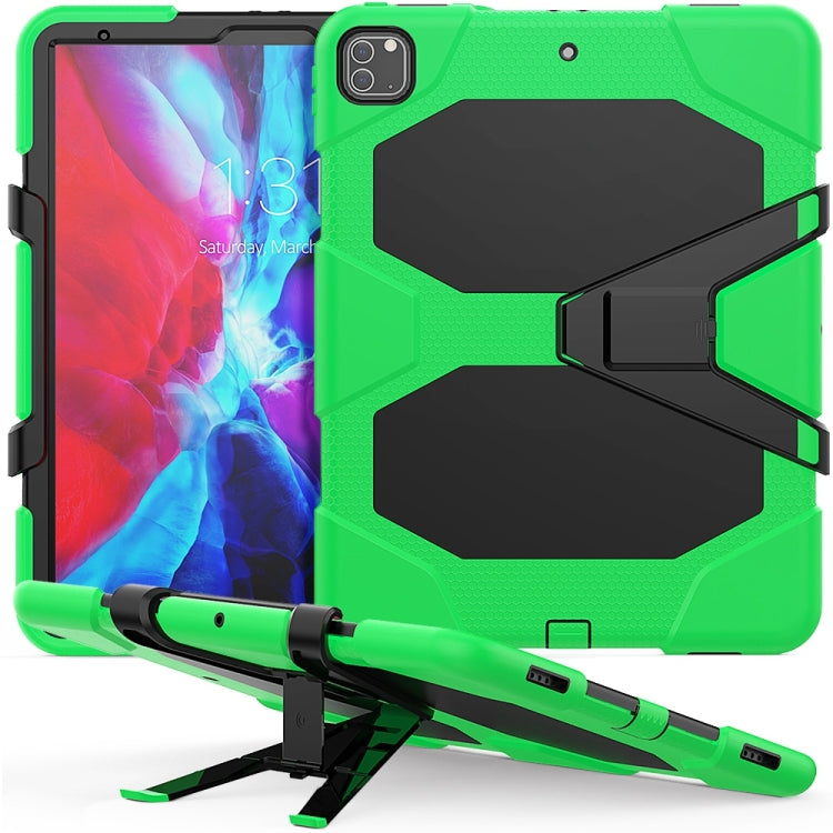 For iPad Pro 12.9 inch (2020) Shockproof Colorful Silicon + PC Protective Case with Holder & Shoulder Strap & Hand Strap & Pen Slot