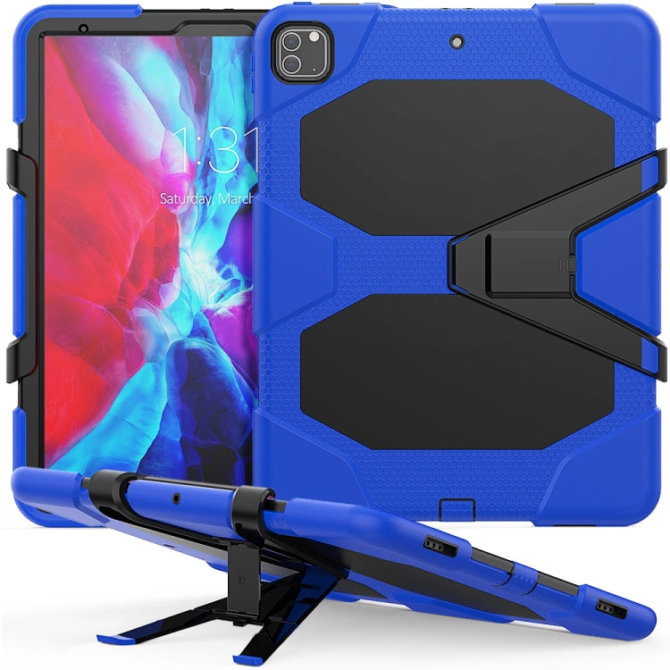 For iPad Pro 12.9 inch (2020) Shockproof Colorful Silicon + PC Protective Case with Holder & Shoulder Strap & Hand Strap & Pen Slot