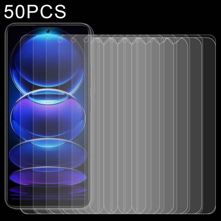 Lot de 50 films en verre trempé 9H 2,5D (0,26 mm) pour Xiaomi Redmi Note 12 (Chine) / Note 12 (International) et Redmi Note 12 Pro / 12 Pro+ / 12 Explorer / Note 12 Pro Speed